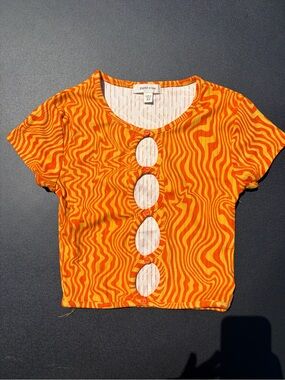 paper + tee Orange and Yellow Zebra Cutout Crop Top